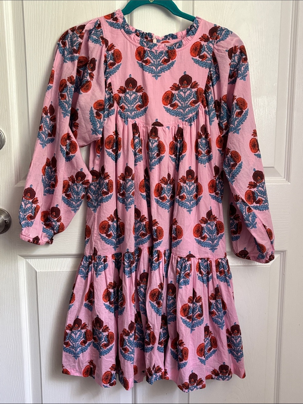 Pink Chicken Pink Midi Dress with Blue and Red Floral Motif
